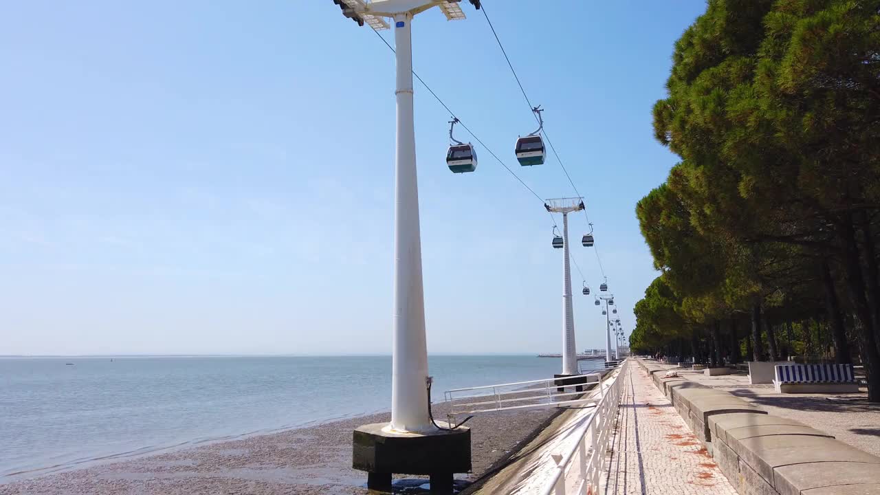 旅游缆车在里斯本塔古斯河上行驶的4k镜头视频素材