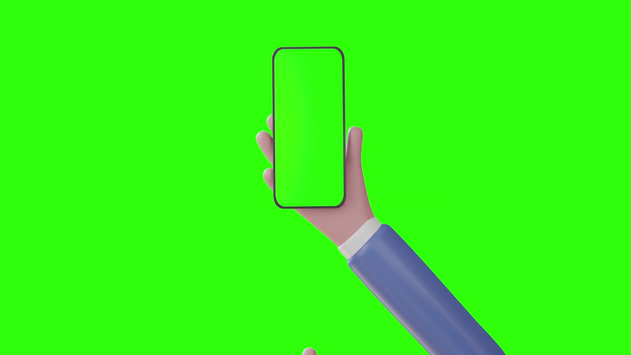 3d动画商人手使用触摸屏在智能手机绿色屏幕。Alpha和Chroma键，智能手机，电话，手机，手，绿色，背景，便携式信息通道哑光复合材料。概念:技术、金融、沟通。视频下载