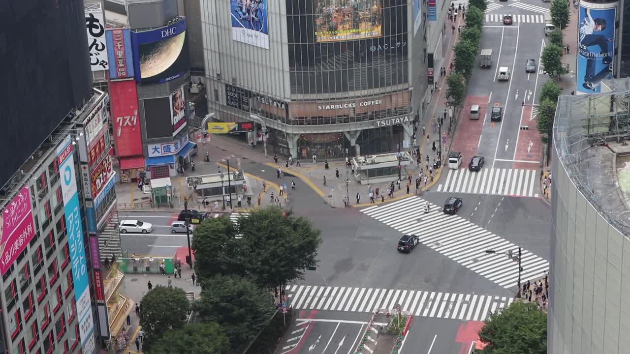 涩谷Scramble十字路口的屋顶视图视频下载