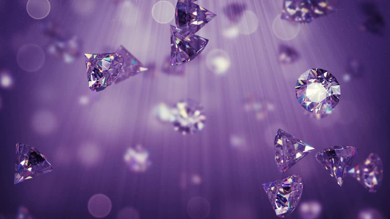 紫色紫水晶宝石在光线3D渲染无缝循环动画视频下载