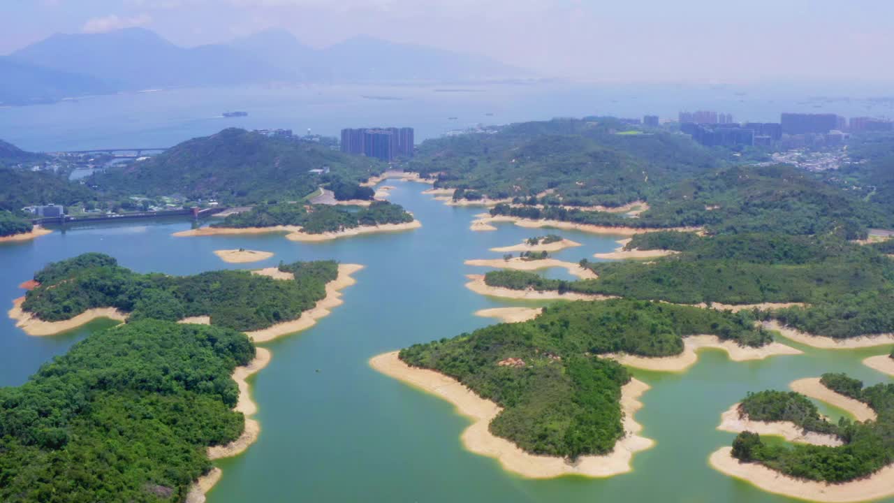 鸟瞰香港大榄涌水塘视频素材