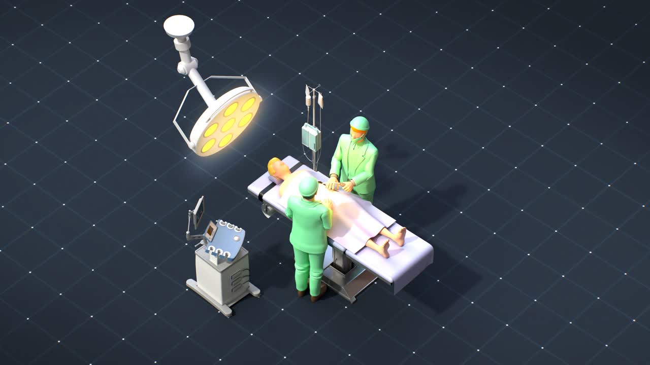 手术手术室医生与病人矢量图。未来的医疗技术。4 k动画。视频素材