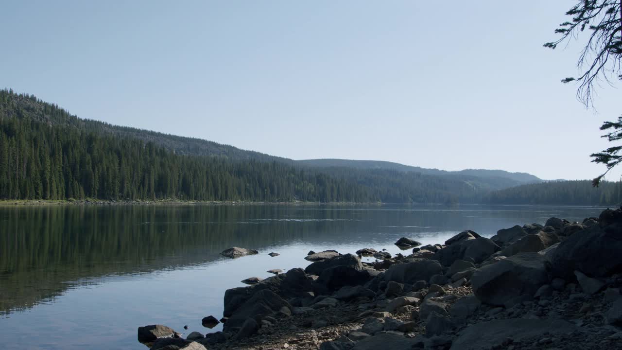 广角，宁静，宁静的背景拍摄一个平静的水湖在夏天视频下载