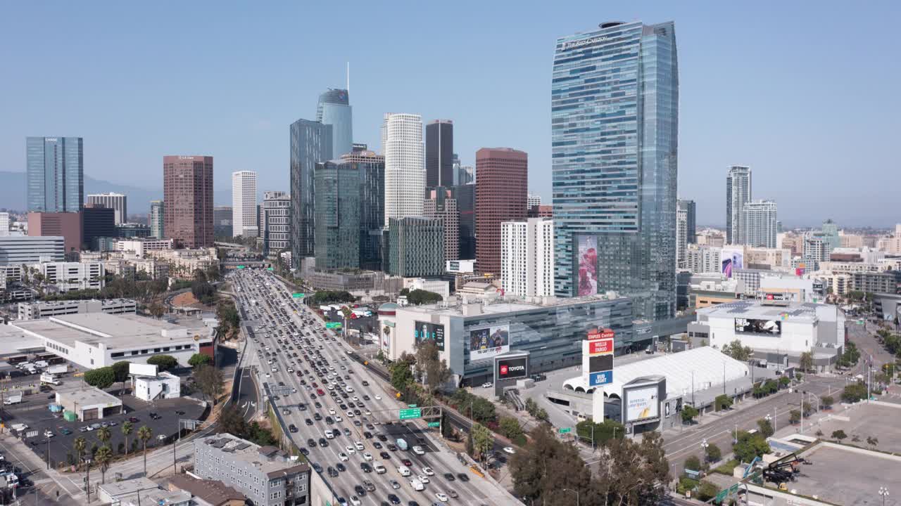 无人机延时拍摄洛杉矶市中心视频素材