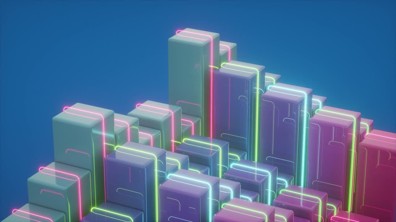一个玩具图表的特写在蓝色的背景上霓虹射线。3 d渲染图视频素材