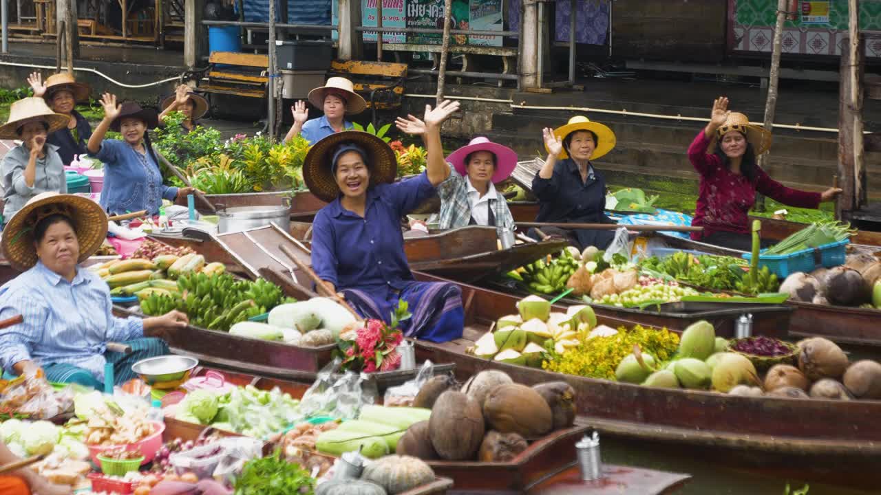 水上市场，旅游景点和购物中心的地方产品，泰国的传统文化视频素材