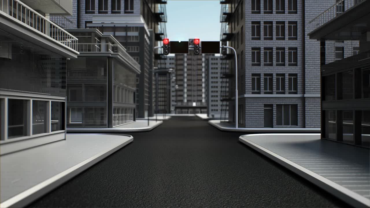 自动驾驶汽车在十字路口连接“互联网”控制系统，俯视图，4k动画。视频素材