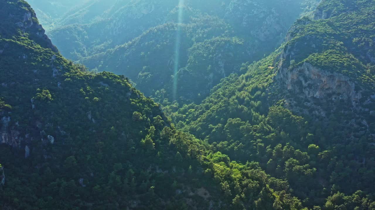 鸟瞰图的山和森林在日落视频下载