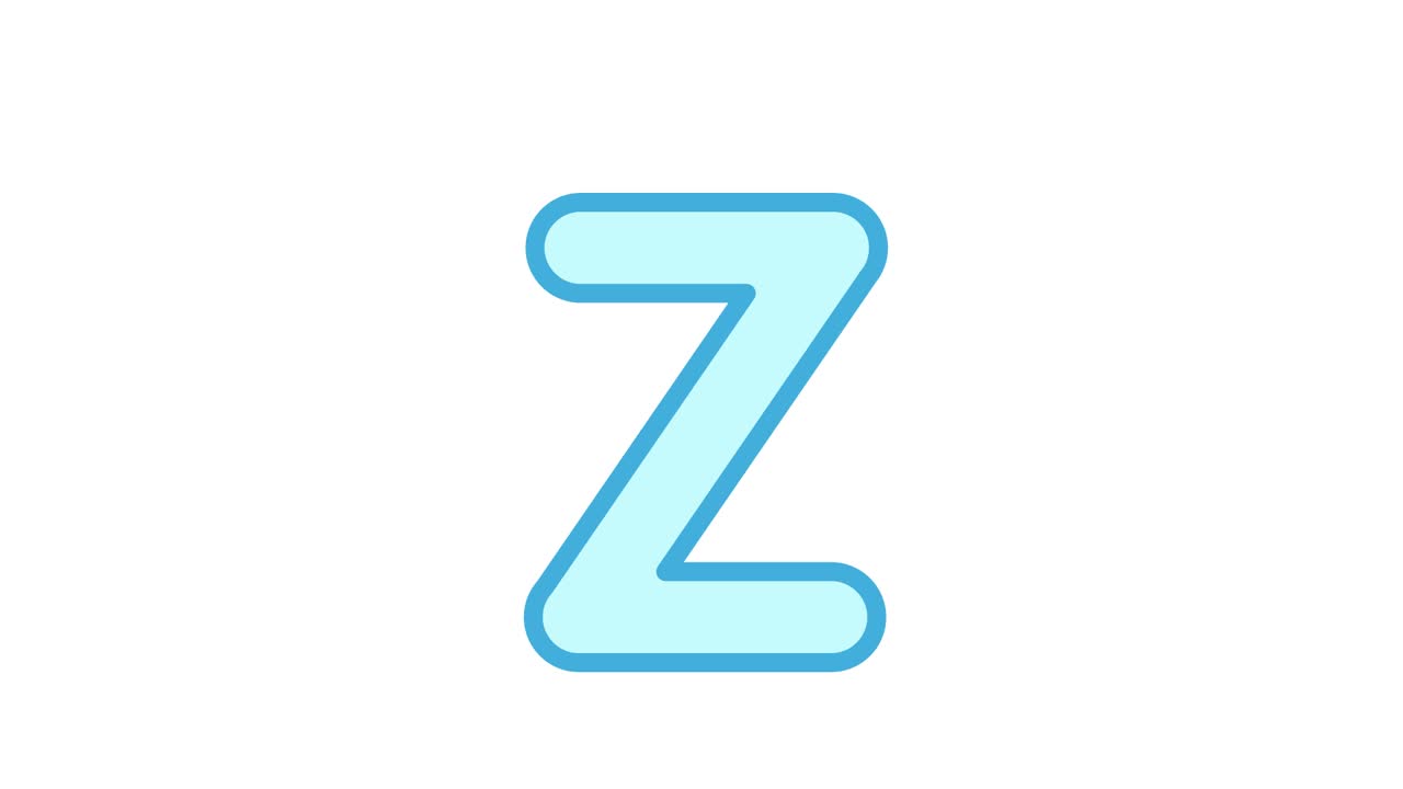 书写英文字母的教程。用铅笔在白色背景上划出字母Z。动画字母样本为儿童连续书写字母Z视频下载