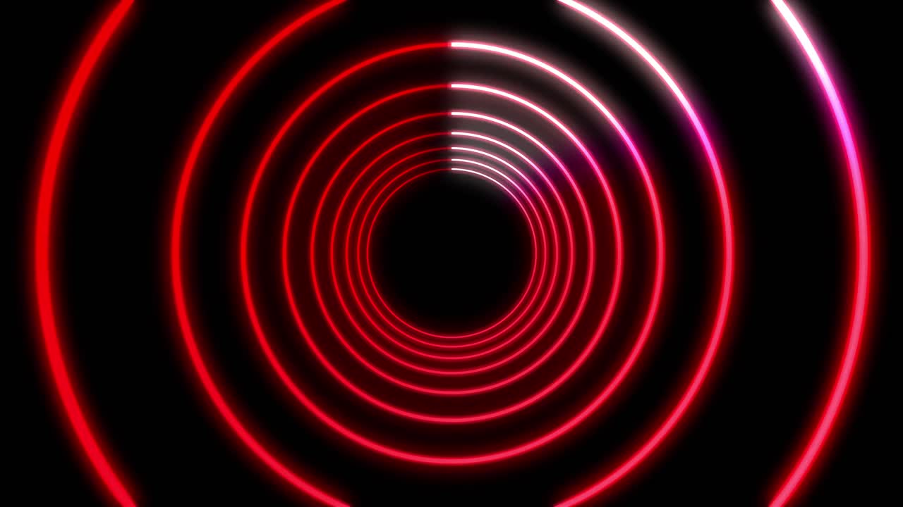 4k未来主义隧道红色霓虹灯背景圈发光线视频素材