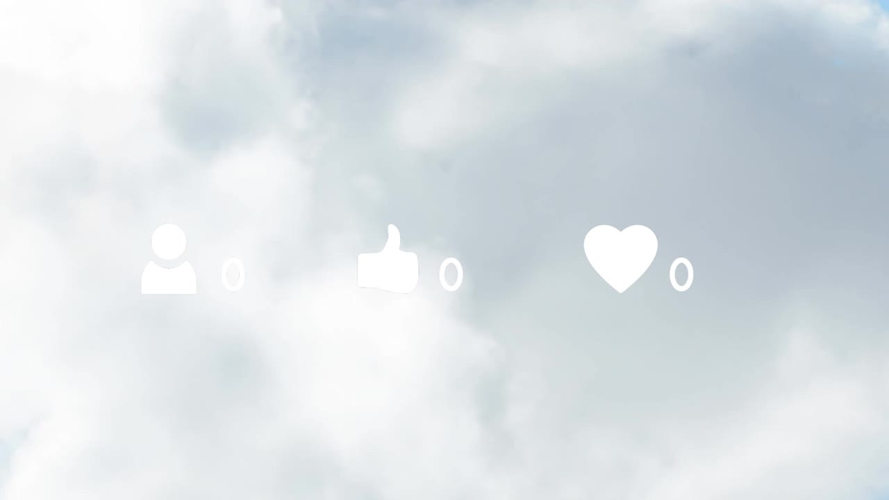 社交媒体图标和数字在云和天空上增长的动画视频素材