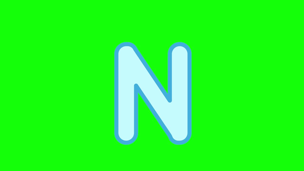 英文字母书写教程。用一支铅笔在绿色屏幕上画出字母N。动画字母样本的孩子顺序写的字母N视频下载