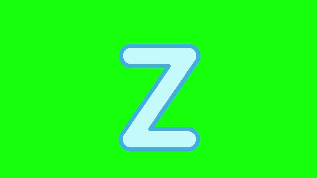 英文字母书写教程。用一支铅笔在绿色屏幕上画出字母z。动画字母样本的孩子顺序写的字母z视频下载