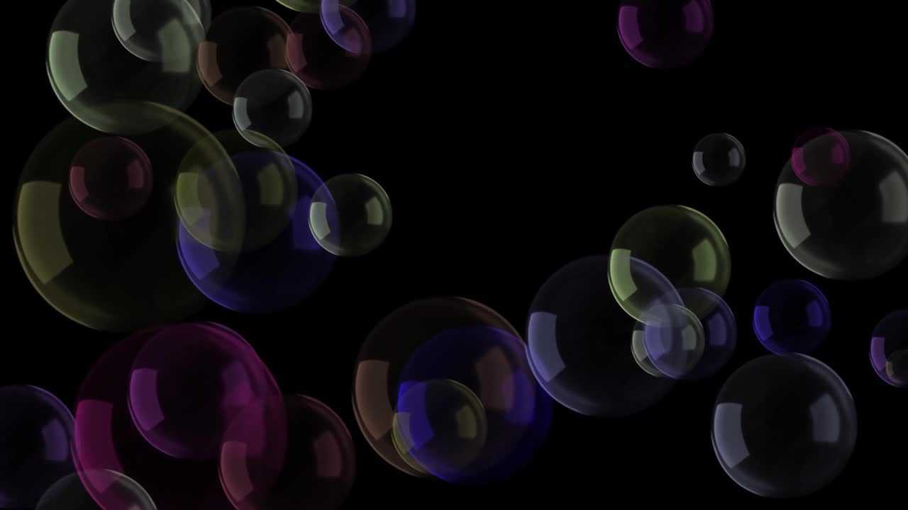泡泡(可循环)-泡泡黑色背景-肥皂泡在黑色背景-泡泡在黑色背景慢动作-泡泡在软颜色视频素材