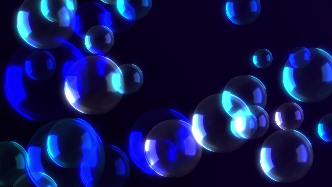 气泡(可循环)-气泡黑色背景-肥皂泡在黑色背景-气泡在黑色背景慢动作-气泡在发光蓝色视频素材