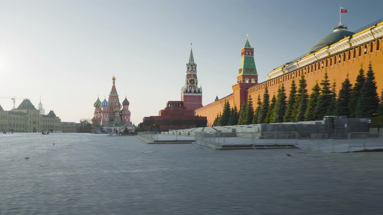 莫斯科红场的超缩。圣Basilâ大教堂，斯帕斯卡塔和陵墓，俄罗斯视频素材