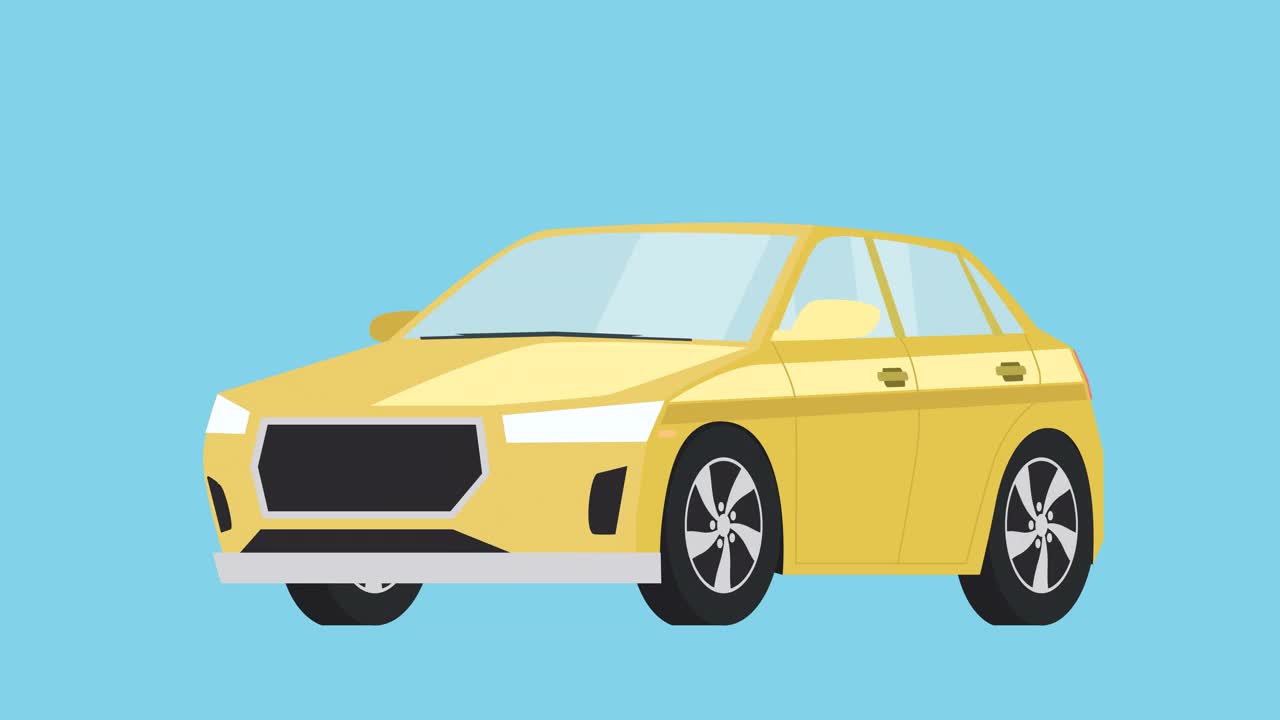 孤立的黄色卡通汽车动画与阿尔法频道视频素材