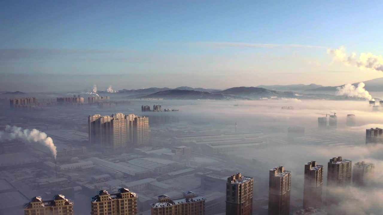 吉林城景与晨雾视频素材