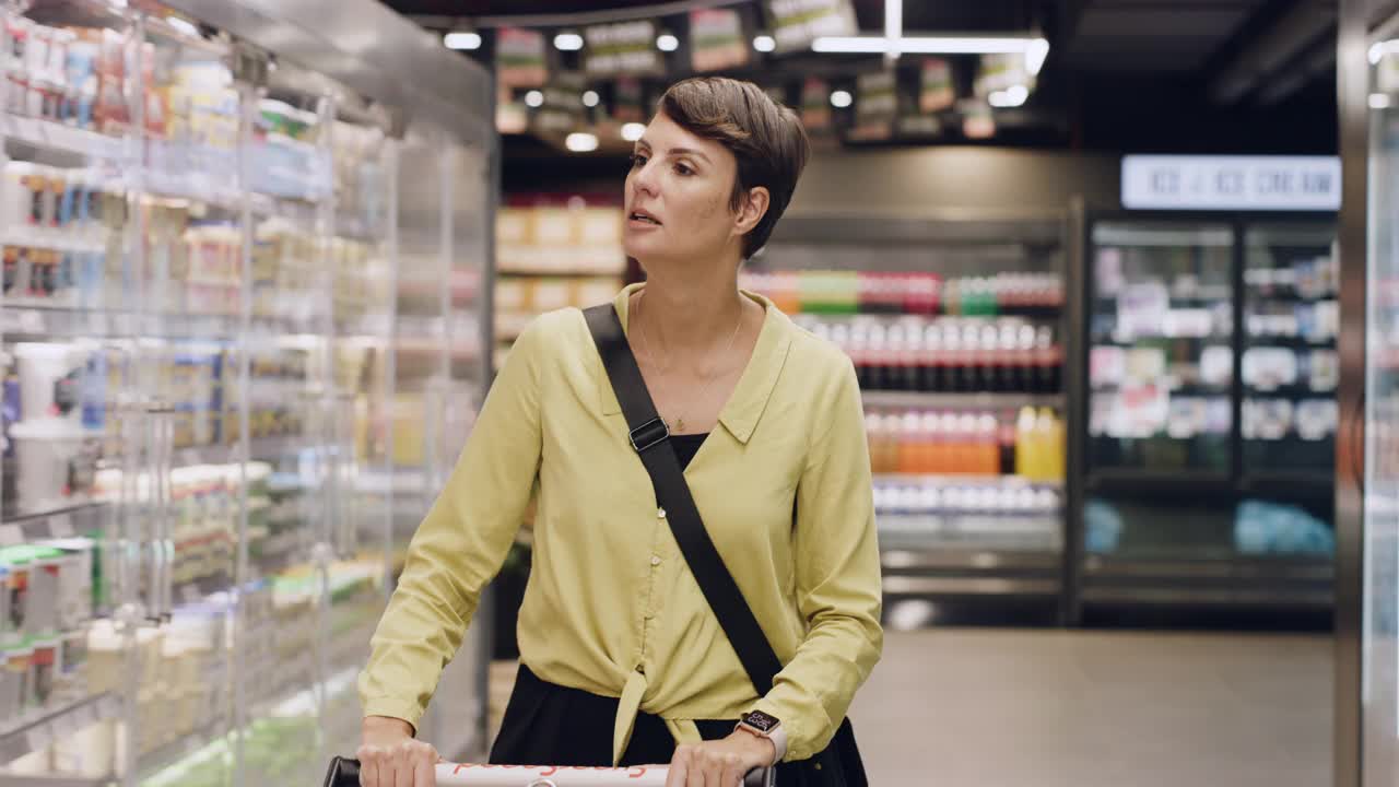 一段年轻女子在超市买菜的4K视频视频下载