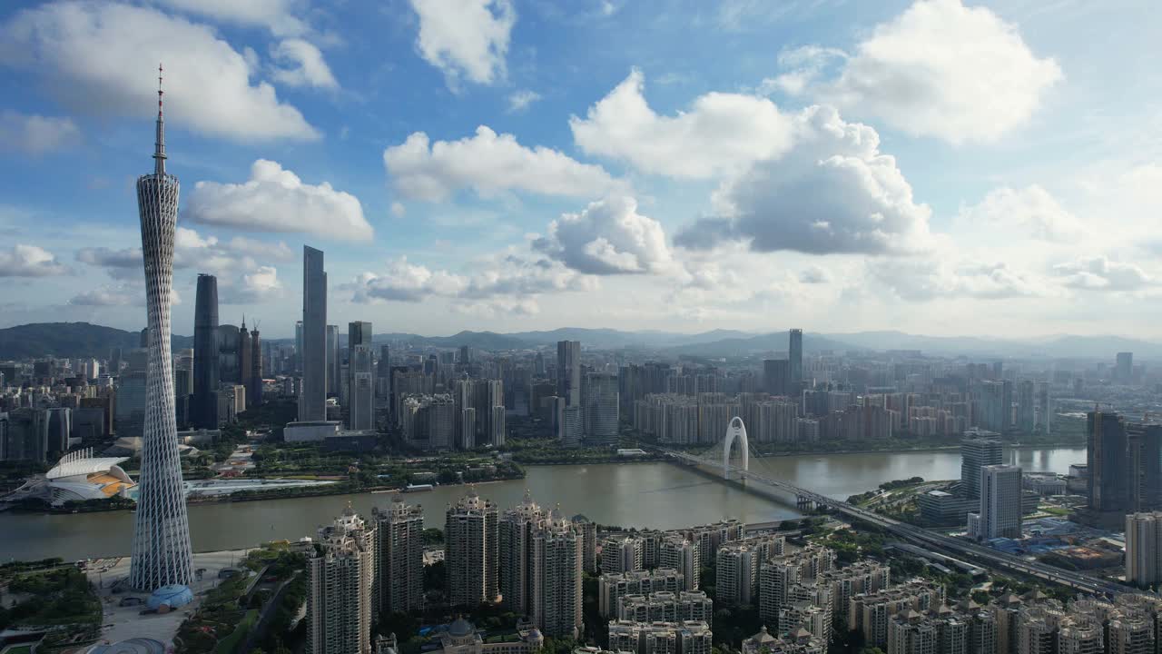 广州塔鸟瞰图，中国广州视频素材