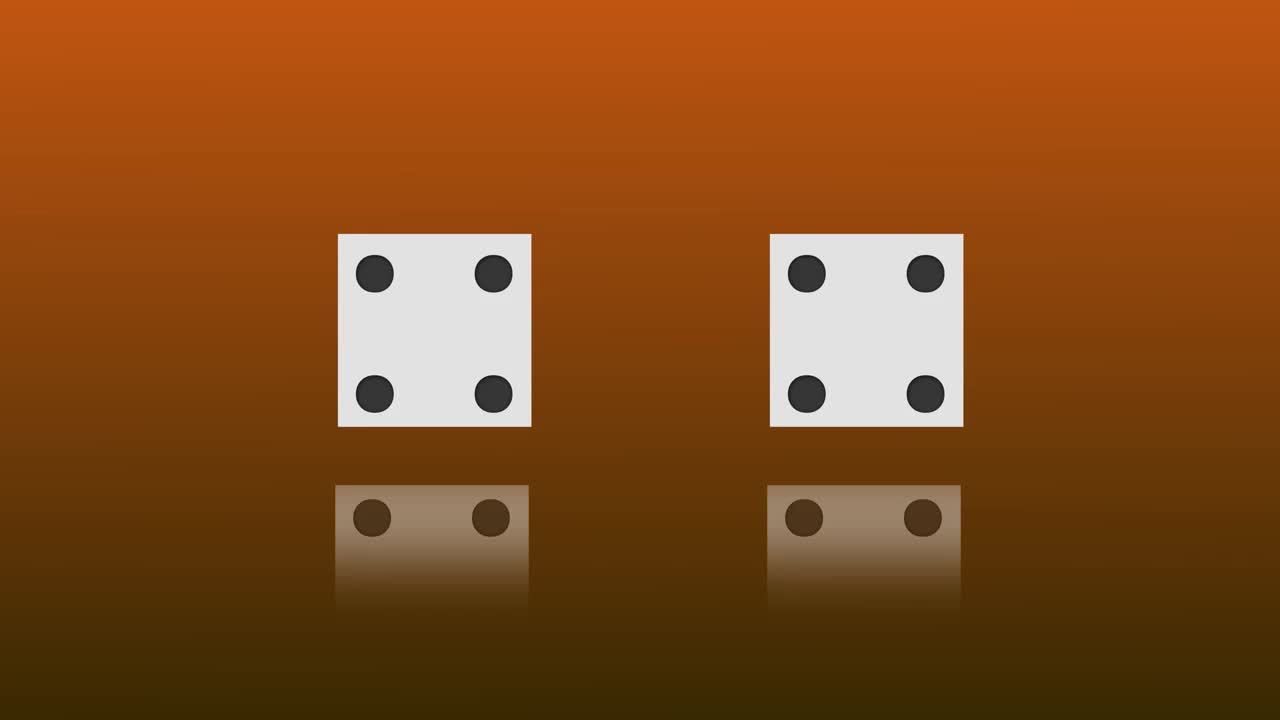 4K白色扑克骰子在橙色背景上随机滚动可循环视频下载