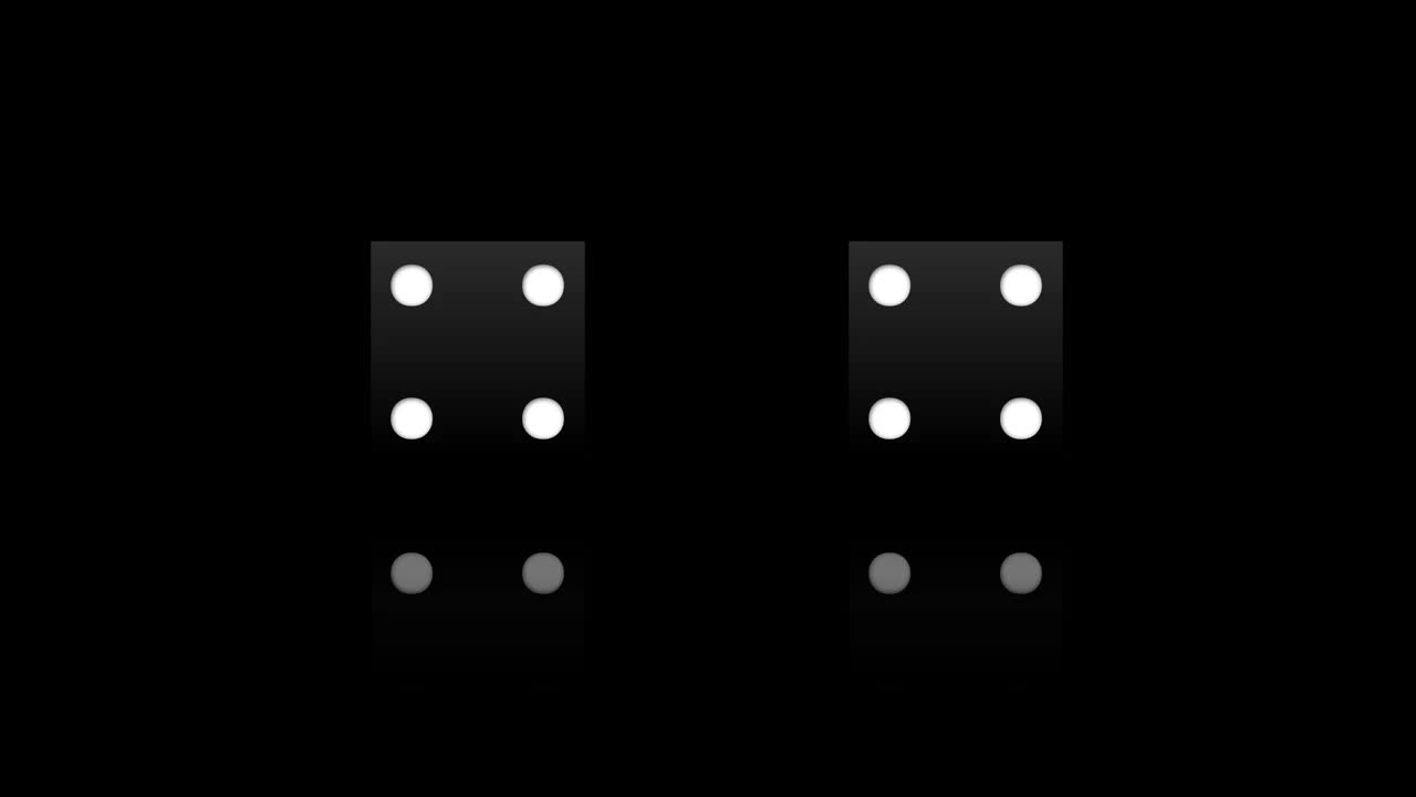 4K黑色扑克骰子在黑色背景上随机滚动可循环视频下载