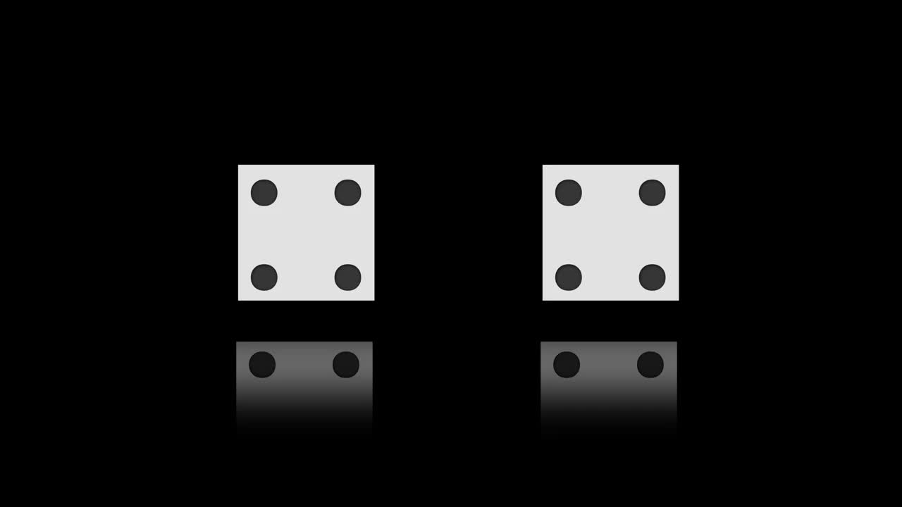 4K白色扑克骰子在黑色背景上随机滚动可循环视频下载