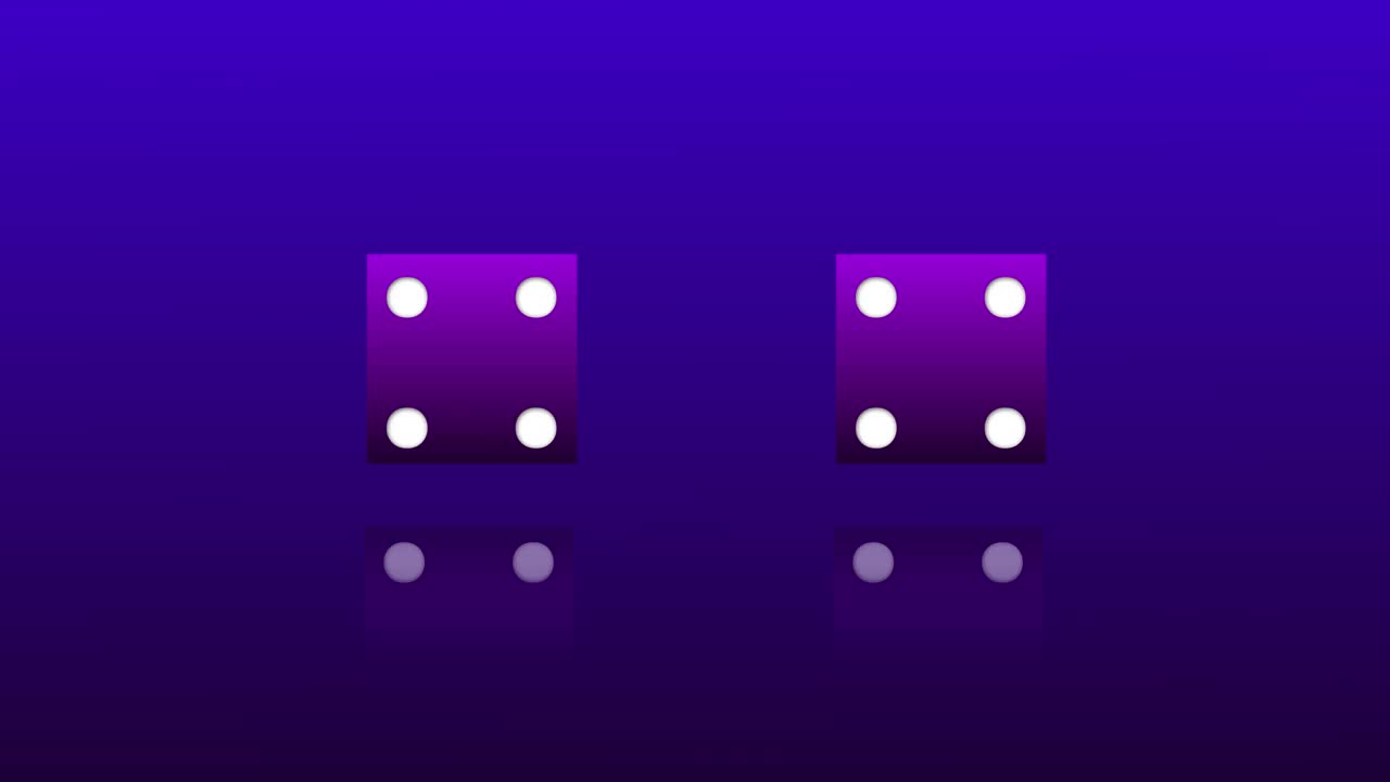 4K紫色扑克骰子滚动随机紫色背景可循环视频下载