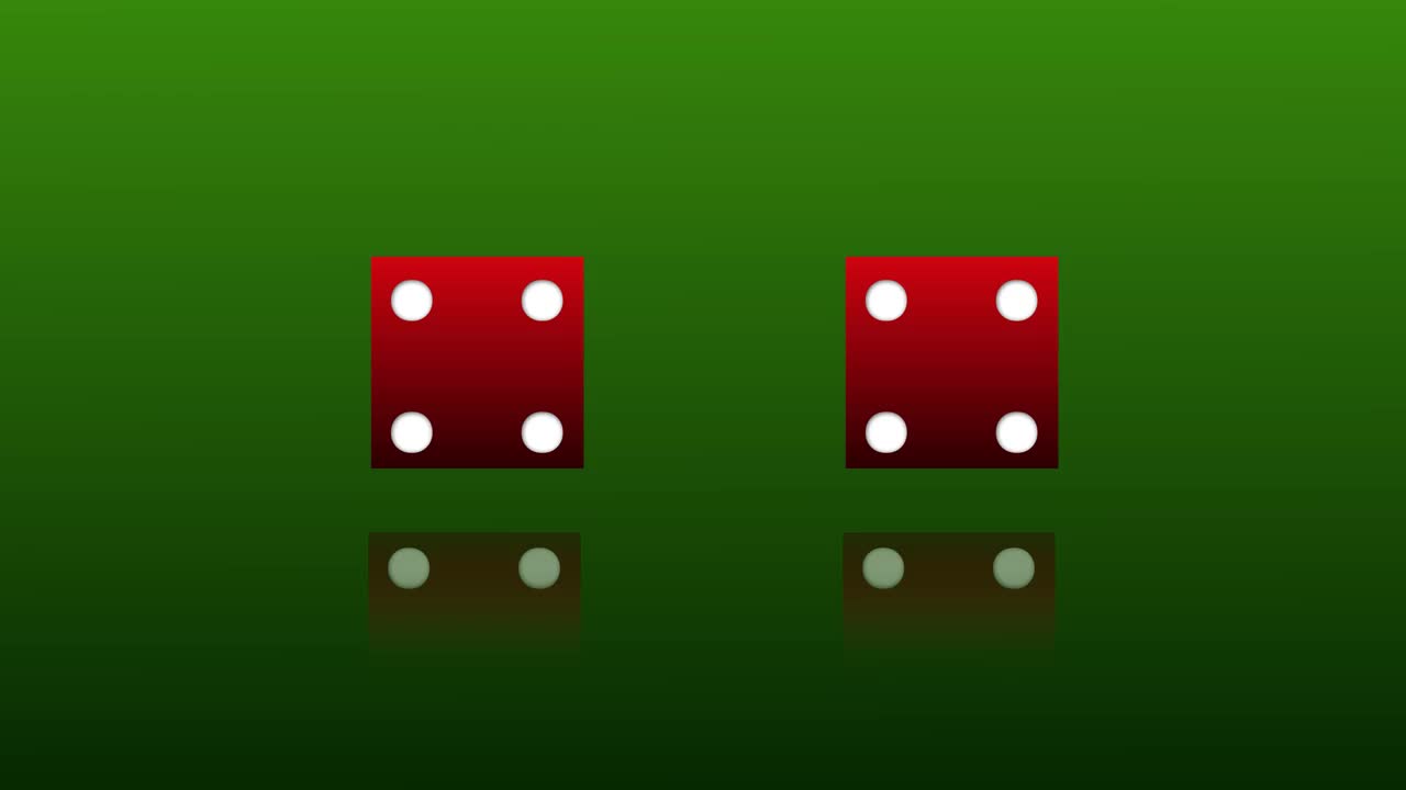4K红色扑克骰子滚动随机在绿色背景循环视频下载