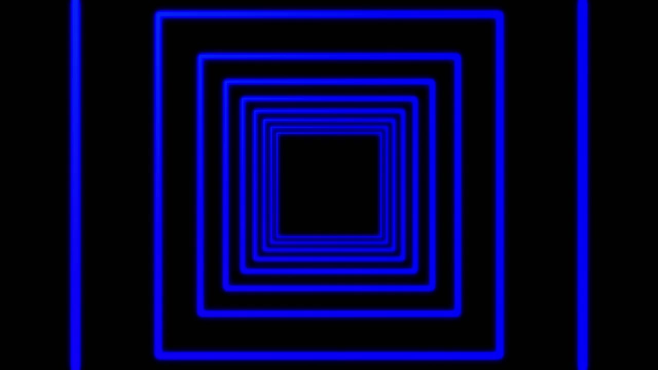 4k未来主义隧道蓝色霓虹灯正方形背景与发光的线条视频素材