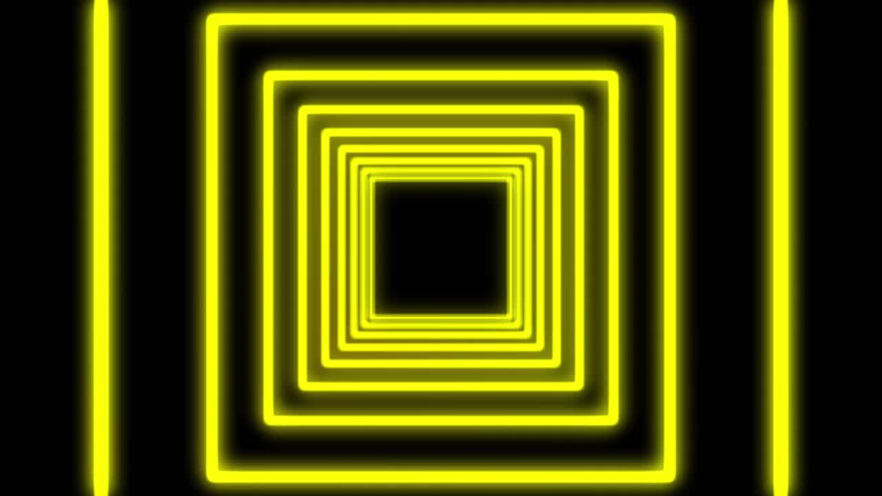 4k未来主义隧道黄色霓虹灯方形背景与发光的线条视频素材