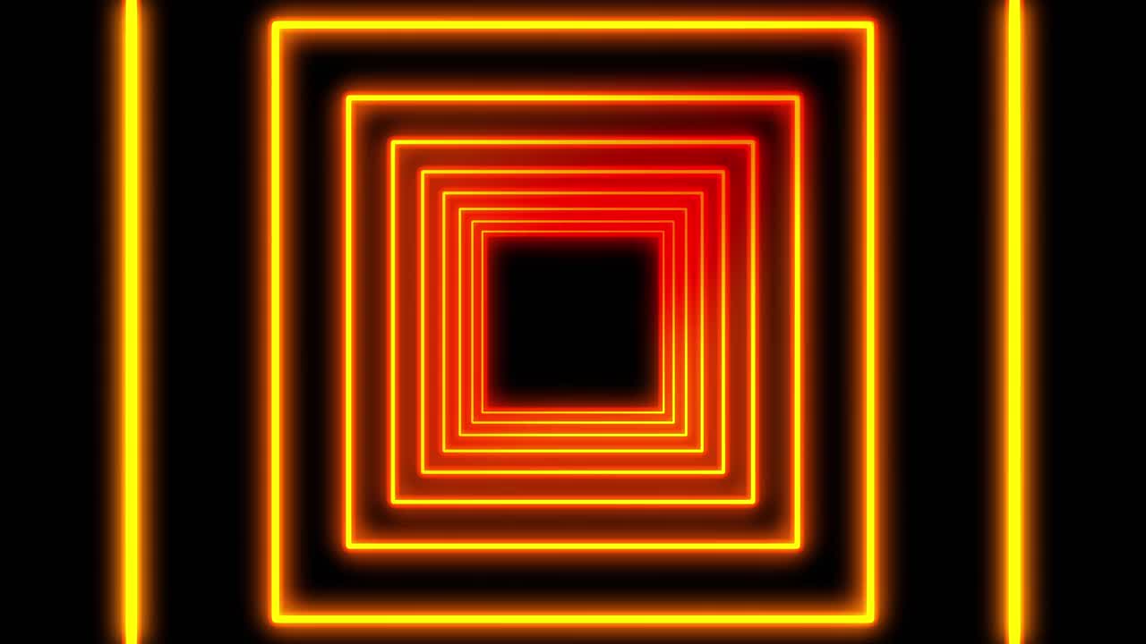 4k未来主义隧道橙色霓虹灯方形背景与发光的线条视频素材