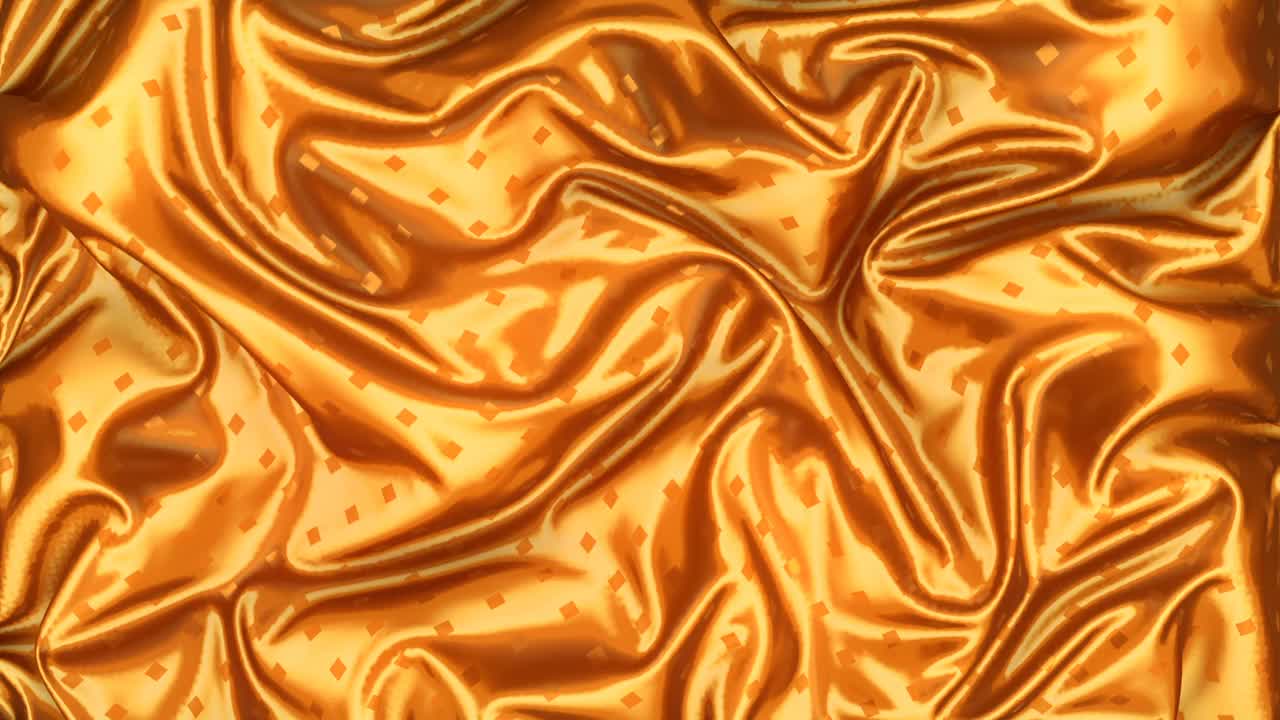 金色波浪金属织物与闪闪发光的几何图案动画菱形。豪华光滑的背景。抽象的流动形态。3d渲染数字动画高清视频下载