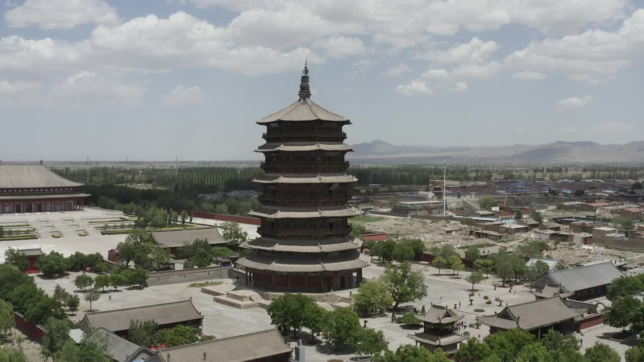 英仙木塔鸟瞰图，山西，中国视频下载