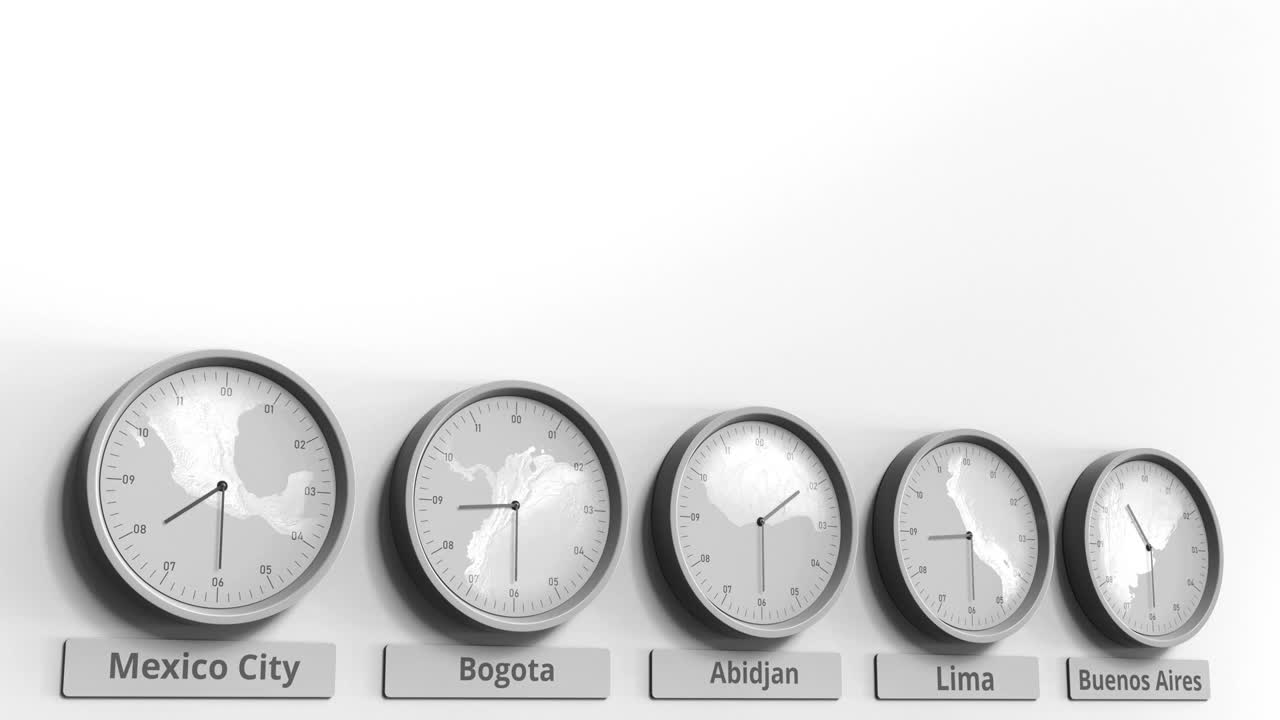 关注显示科特迪瓦阿比让时间的时钟。概念3 d动画视频下载