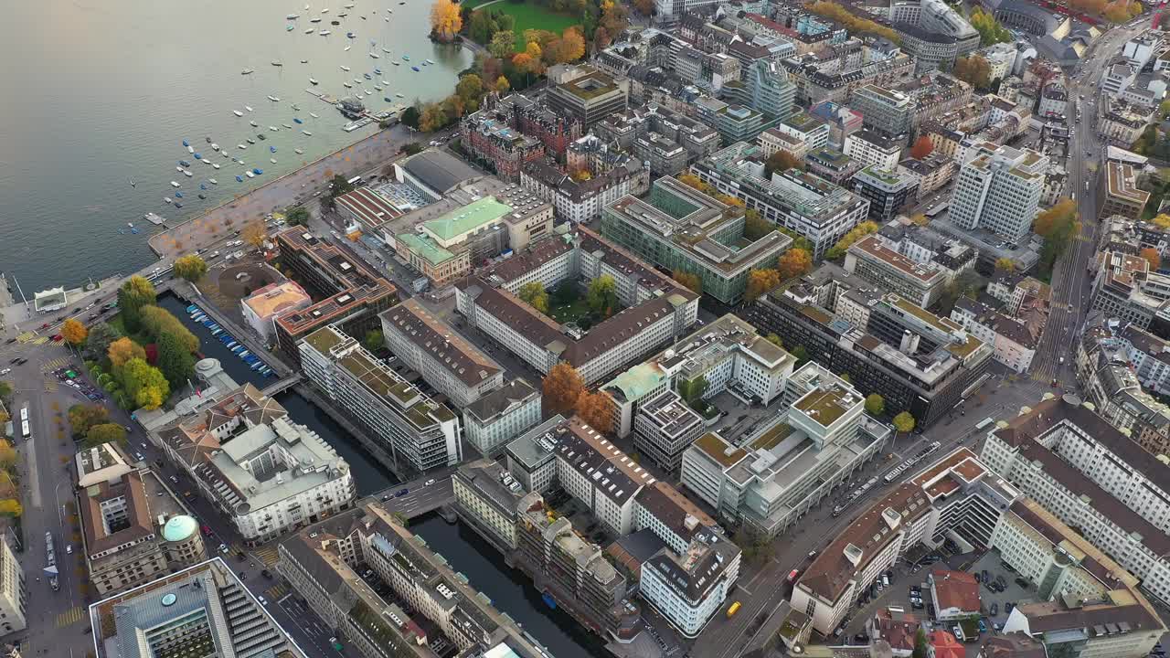 无人机拍摄的苏黎世商业区视频下载