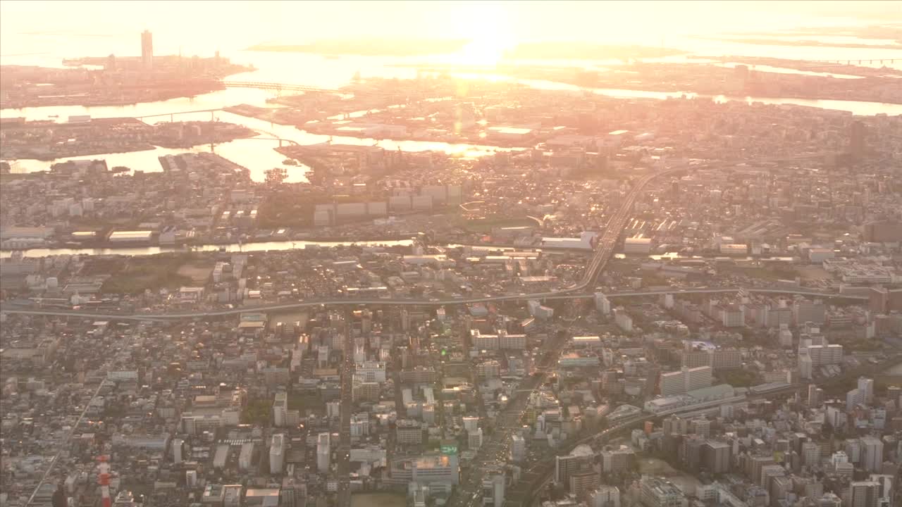 空中，黄昏大阪海湾地区，日本视频下载