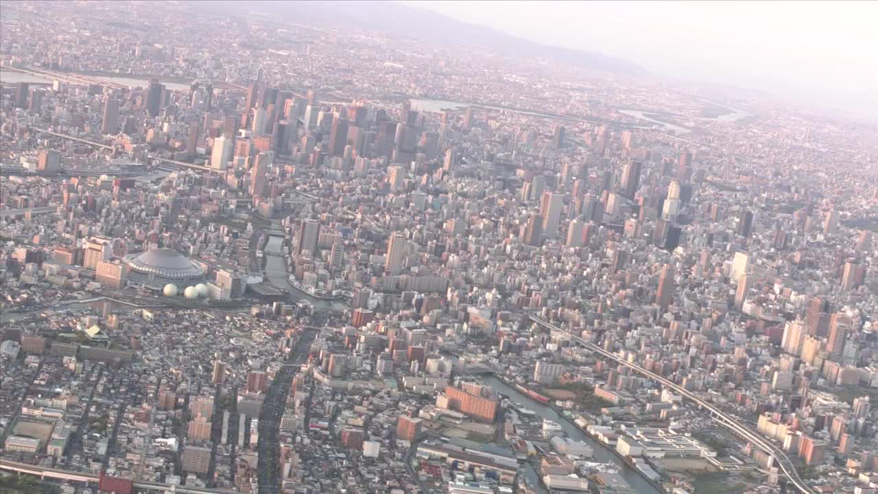 空中，黄昏大阪市区，日本视频下载