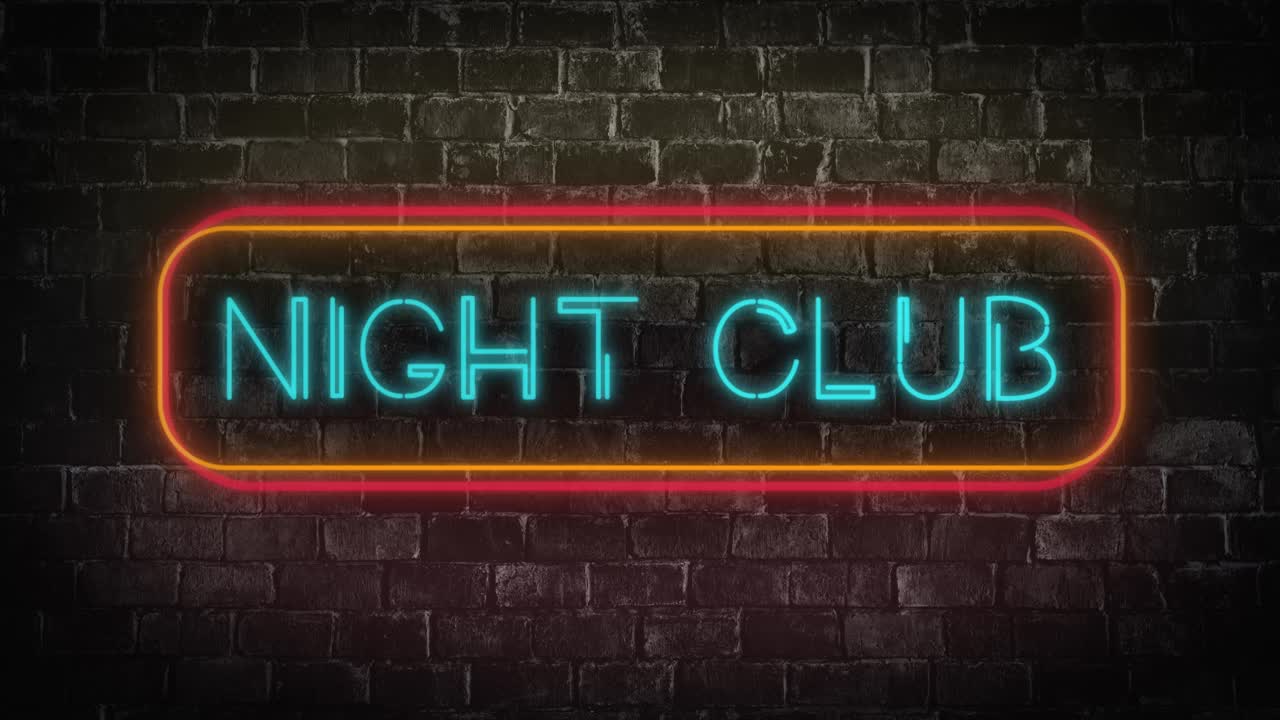4K夜总会霓虹灯文字标识风格闪烁。许多运动动画视频下载