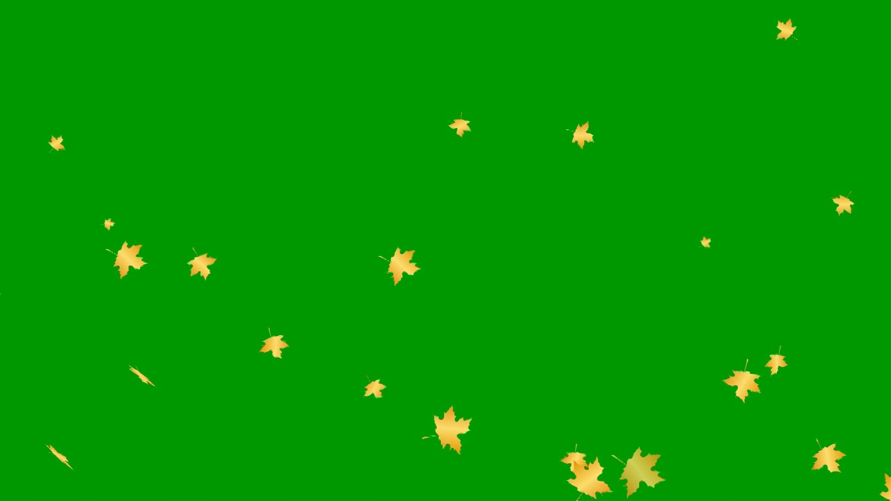 动画背景与金色的秋天树叶。动秋叶落。它正在下降。矢量平面插图孤立在绿色背景上。视频素材