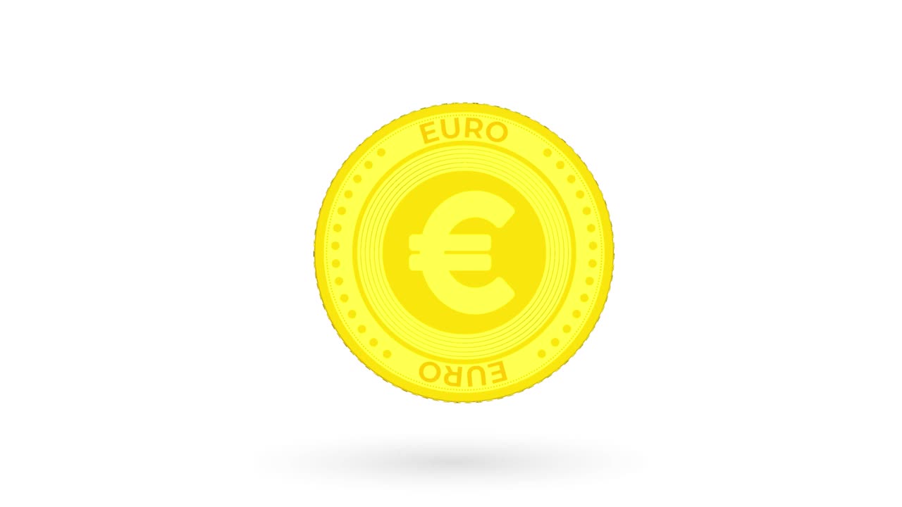 旋转金色的欧元硬币孤立在白色和绿色的背景。4 k视频素材