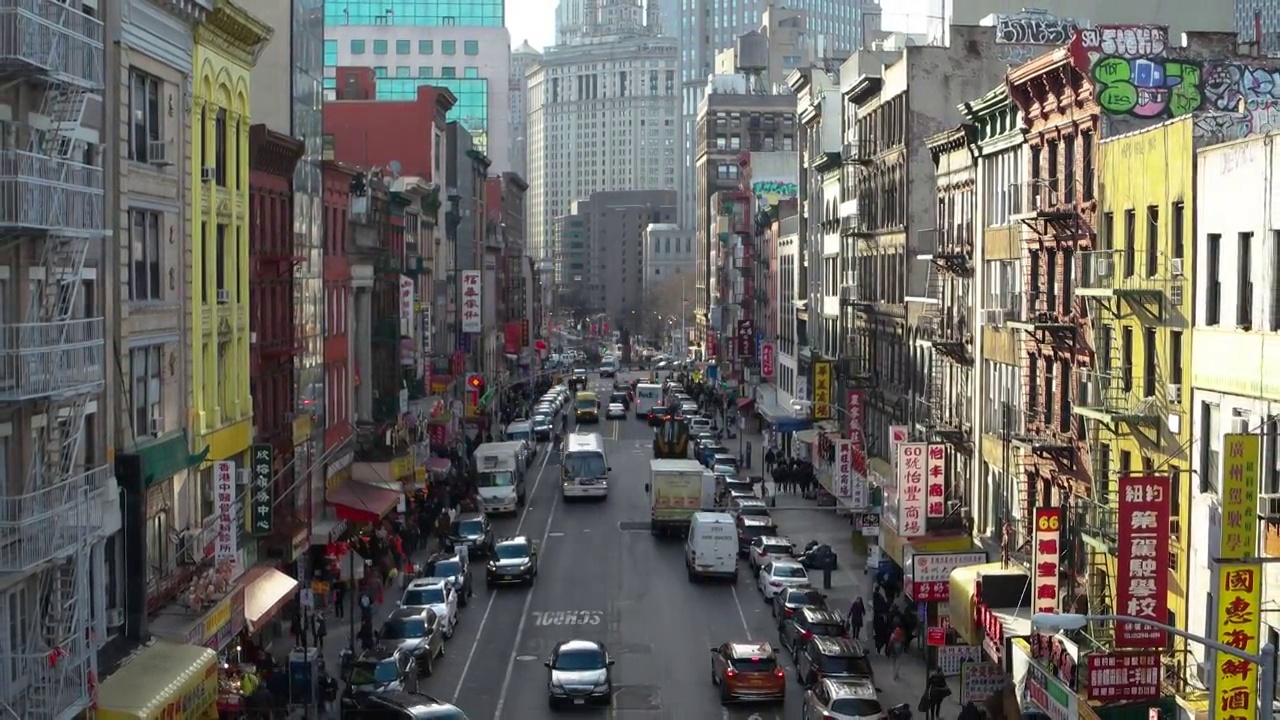 曼哈顿桥上唐人街的高视角视频素材