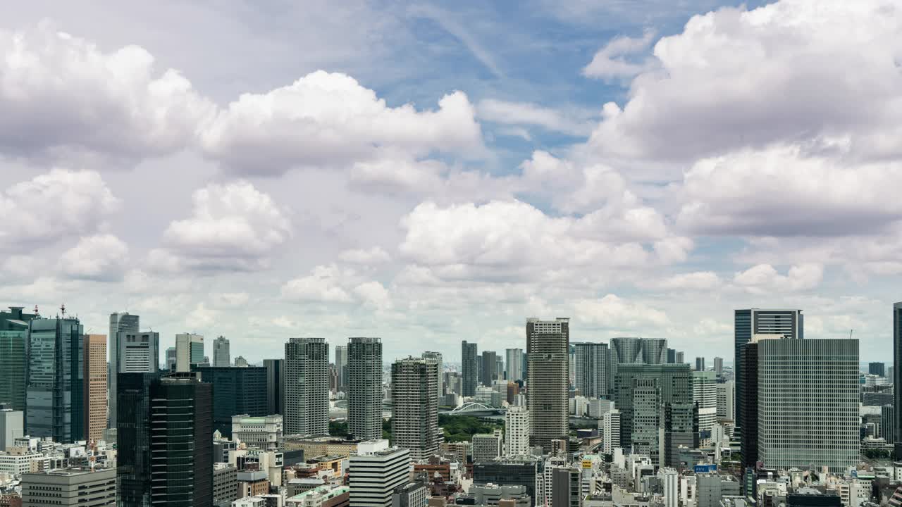 城市景观与多云的天空上升的观点视频素材