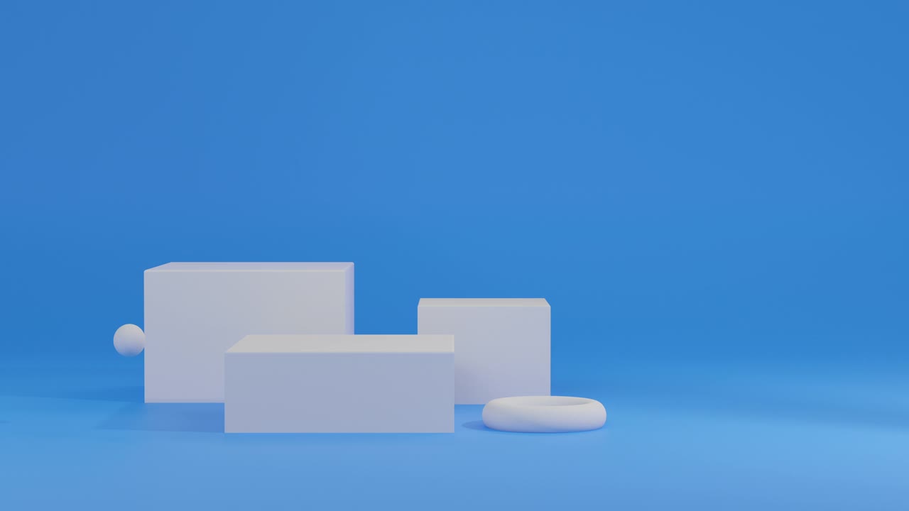3d白色简约风格平台显示动画在蓝色背景，3d渲染视频下载
