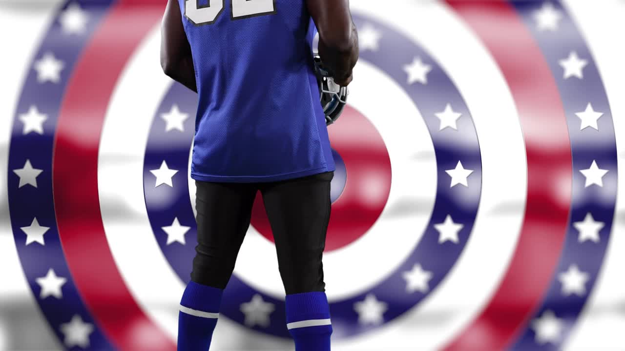 动画的美国足球运动员在美国国旗图案和颜色圈视频下载