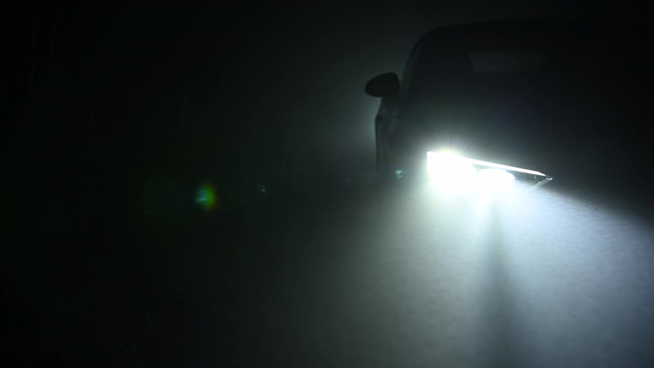 现代有源汽车LED大灯在雾中表演视频素材
