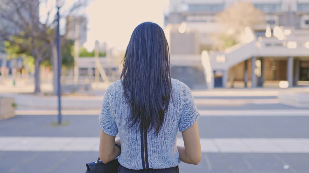4k视频记录了一个迷人的年轻女商人独自走过城市视频下载