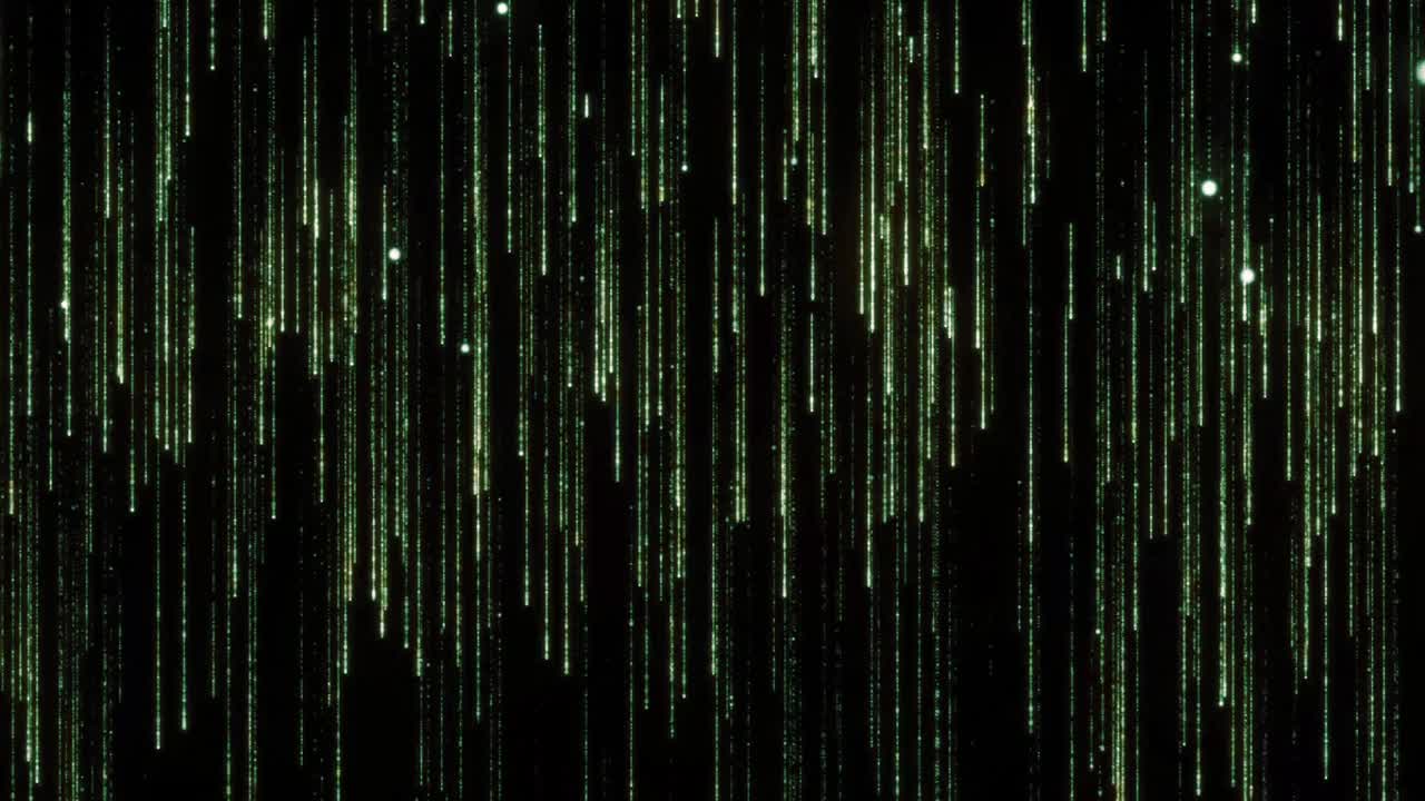 运动图形雨的绿色微粒在黑色背景视频素材