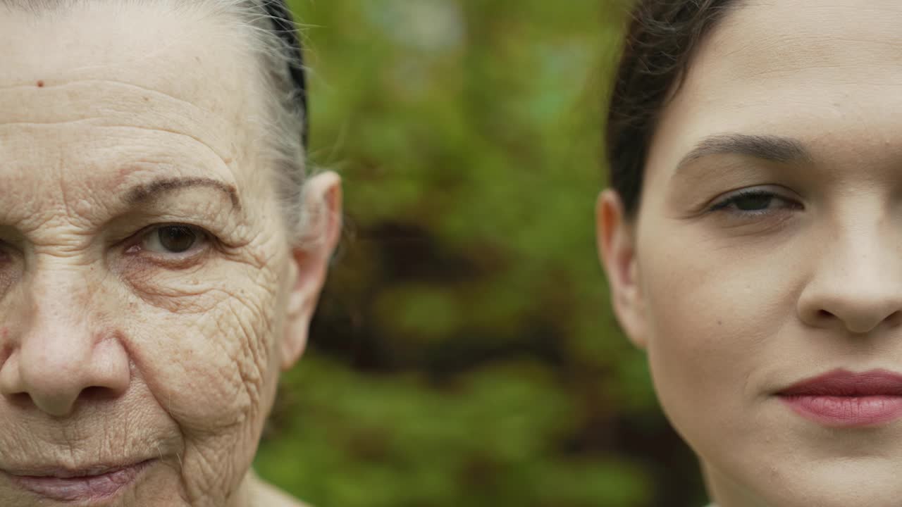 老女人和年轻女人的肖像视频素材