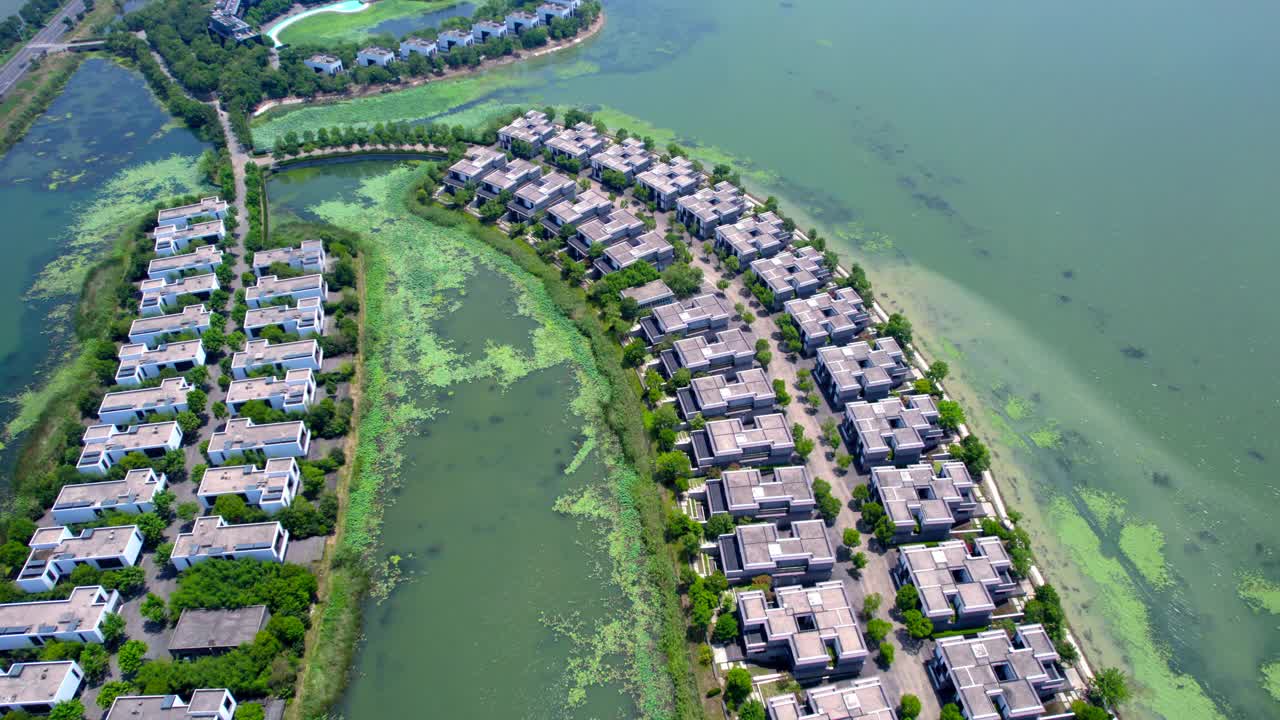 湖畔别墅，鸟瞰，苏州，中国视频下载